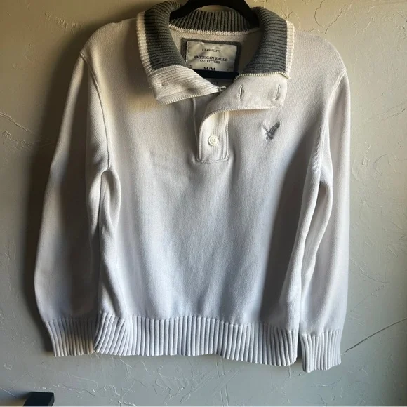 American Eagle Y2K Quarter Zip/Button Up Heavy Knit Sweater Classic Fit‎ Sz M - Picture 2 of 10